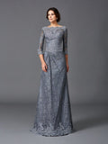 A-Line/Princess Bateau Lace 3/4 Sleeves Long Net Mother of the Bride Dresses TPP0007283