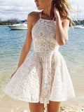 A-Line/Princess Sleeveless Halter Lace Spandax Short/Mini Dresses TPP0008183