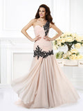 A-Line/Princess One-Shoulder Beading Applique Sleeveless Long Chiffon Dresses TPP0003750