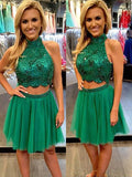 A-Line/Princess Sleeveless High Neck Beading Tulle Short/Mini Two Piece Dresses TPP0008708