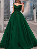 A-Line/Princess Bateau Tulle Beading Floor-Length Sleeveless Dresses TPP0003299