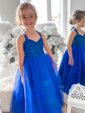 A-Line/Princess Tulle Ruffles Halter Sleeveless Tea-Length Flower Girl Dresses TPP0007464