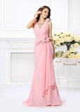 Trumpet/Mermaid V-neck Hand-Made Flower Sleeveless Long Chiffon Bridesmaid Dresses TPP0005122