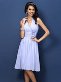 A-Line/Princess Halter Hand-Made Flower Sleeveless Short Chiffon Bridesmaid Dresses TPP0005668