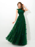 A-Line/Princess Sheer Neck Beading Sleeveless Long Net Dresses TPP0009134