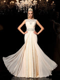 A-Line/Princess Sheer Neck Beading Sleeveless Long Chiffon Dresses TPP0002686