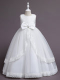 Ball Gown Tulle Applique Scoop Sleeveless Floor-Length Flower Girl Dresses TPP0007516