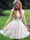 A-Line/Princess Lace Pearls Sheer Neck Sleeveless Short/Mini Homecoming Dress TPP0003898