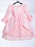 A-line/Princess Scoop 3/4 Sleeves Bowknot Long Satin Flower Girl Dresses TPP0007830