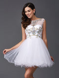 A-Line/Princess Scoop Beading Sleeveless Short Net Dresses TPP0002584