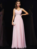 A-Line/Princess Sleeveless V-neck Beading Long Chiffon Dresses TPP0003163