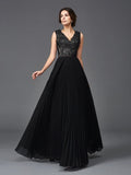 A-Line/Princess V-neck Lace Sleeveless Long Chiffon Mother of the Bride Dresses TPP0007265