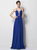 A-Line/Princess Halter Sleeveless Beading Long Chiffon Dresses TPP0004166