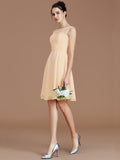 A-Line/Princess Bateau Sleeveless Lace Short/Mini Chiffon Bridesmaid Dresses TPP0005679