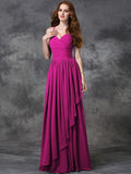 A-line/Princess Spaghetti Straps Sleeveless Long Ruffles Chiffon Bridesmaid Dresses TPP0005431