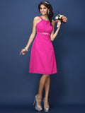 A-Line/Princess Bateau Sash/Ribbon/Belt Sleeveless Short Chiffon Bridesmaid Dresses TPP0005370