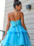 A-Line/Princess Strapless Tulle Ruffles Sleeveless Short/Mini Homecoming Dresses TPP0004466