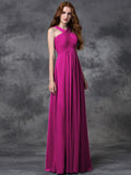 A-line/Princess Straps Ruched Sleeveless Long Chiffon Bridesmaid Dresses TPP0005379