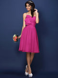 A-Line/Princess Strapless Hand-Made Flower Pleats Sleeveless Short Chiffon Bridesmaid Dresses TPP0005664