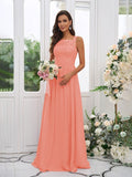 A-Line/Princess Chiffon Applique Square Sleeveless Floor-Length Bridesmaid Dresses TPP0004921