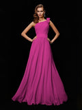 A-Line/Princess One-Shoulder Sleeveless Hand-Made Flower Long Chiffon Bridesmaid Dresses TPP0005084