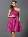 A-Line/Princess One-Shoulder Sleeveless Short Taffeta Bridesmaid Dresses TPP0005513