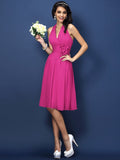 A-Line/Princess Halter Hand-Made Flower Sleeveless Short Chiffon Bridesmaid Dresses TPP0005668