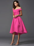 A-Line/Princess Off-the-Shoulder Sleeveless High Low Satin Bridesmaid Dresses TPP0005211