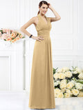 A-Line/Princess Halter Pleats Sleeveless Long Chiffon Bridesmaid Dresses TPP0005502