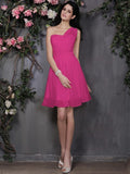 A-Line/Princess One-Shoulder Sleeveless Pleats Short Chiffon Bridesmaid Dresses TPP0005719