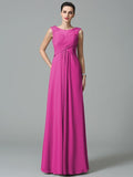 A-Line/Princess Scoop Ruched Sleeveless Long Chiffon Bridesmaid Dresses TPP0005442