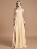 A-Line/Princess Spaghetti Straps Sleeveless Ruched Floor-Length Chiffon Bridesmaid Dresses TPP0005244