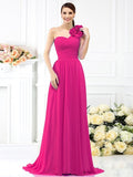 A-Line/Princess One-Shoulder Pleats Sleeveless Long Chiffon Bridesmaid Dresses TPP0005289