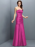 A-Line/Princess Strapless Ruched Sleeveless Long Satin Bridesmaid Dresses TPP0005407