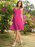 A-Line/Princess Straps Ruched Sleeveless Short Chiffon Bridesmaid Dresses TPP0005032