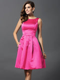 A-Line/Princess Scoop Sleeveless Short Satin Bridesmaid Dresses TPP0005459