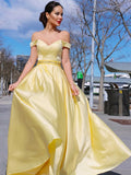 A-Line/Princess Sleeveless Off-the-Shoulder Satin Ruffles Floor-Length Dresses TPP0004529