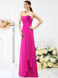 A-Line/Princess Strapless Hand-Made Flower Sleeveless Long Chiffon Bridesmaid Dresses TPP0005590