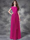 A-line/Princess Bateau Lace Sleeveless Long Chiffon Bridesmaid Dresses TPP0005036