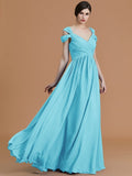 A-Line/Princess Off-the-Shoulder Sleeveless Floor-Length Ruched Chiffon Bridesmaid Dresses TPP0005358