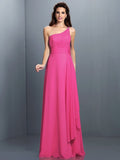 A-Line/Princess One-Shoulder Pleats Sleeveless Long Chiffon Bridesmaid Dresses TPP0005350