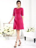 Sheath/Column Ruched 1/2 Sleeves Short Chiffon Bridesmaid Dresses TPP0005551