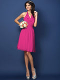 A-Line/Princess Halter Pleats Bowknot Sleeveless Short Chiffon Bridesmaid Dresses TPP0005822