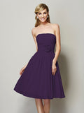 A-Line/Princess Strapless Sleeveless Hand-Made Flower Short Chiffon Bridesmaid Dresses TPP0005295