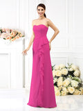 A-Line/Princess Strapless Pleats Sleeveless Long Chiffon Bridesmaid Dresses TPP0005490