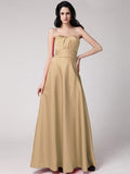 A-Line/Princess Strapless Sleeveless Pleats Long Elastic Woven Satin Bridesmaid Dresses TPP0005835