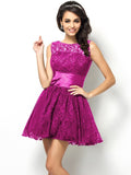 A-Line/Princess Bateau Lace Sleeveless Short Lace Bridesmaid Dresses TPP0005486