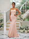 Trumpet/Mermaid Stretch Crepe Ruffles Strapless Sleeveless Sweep/Brush Train Bridesmaid Dresses TPP0004906