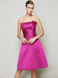 A-Line/Princess Strapless Sleeveless Pleats Short Satin Bridesmaid Dresses TPP0005265