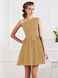 A-Line/Princess Pleats One-Shoulder Sleeveless Short Chiffon Bridesmaid Dresses TPP0005024